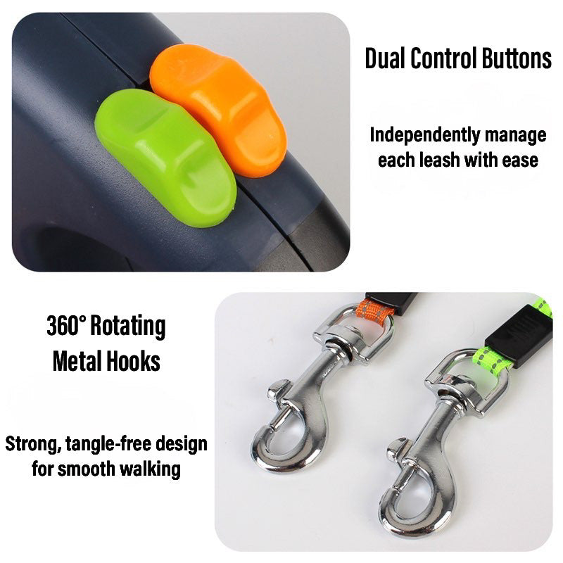 PawLink™ Dual Retractable Dog Leash with LED Light